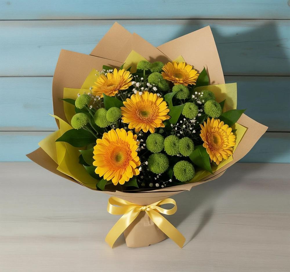Букет цветов из: Герберы и Хризантемы в Юдино Республика Татарстан
