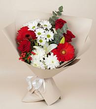 Букет цветов из:  Розы, Хризантемы, Герберы и Лилии в Юдино Республика Татарстан