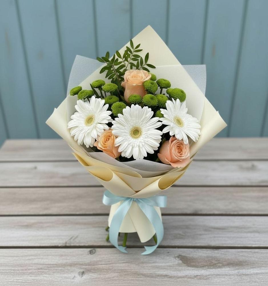 Букет цветов из: Герберы, Розы и Хризантемы в Юдино Республика Татарстан