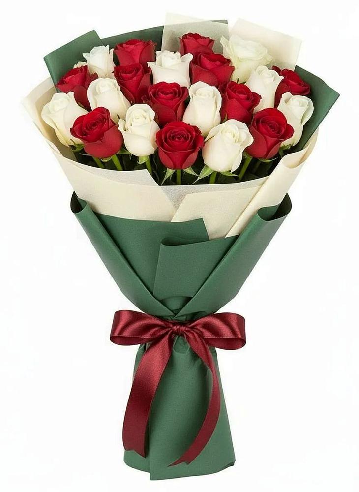 Букет Микс из красных и белых роз в Юдино Республика Татарстан