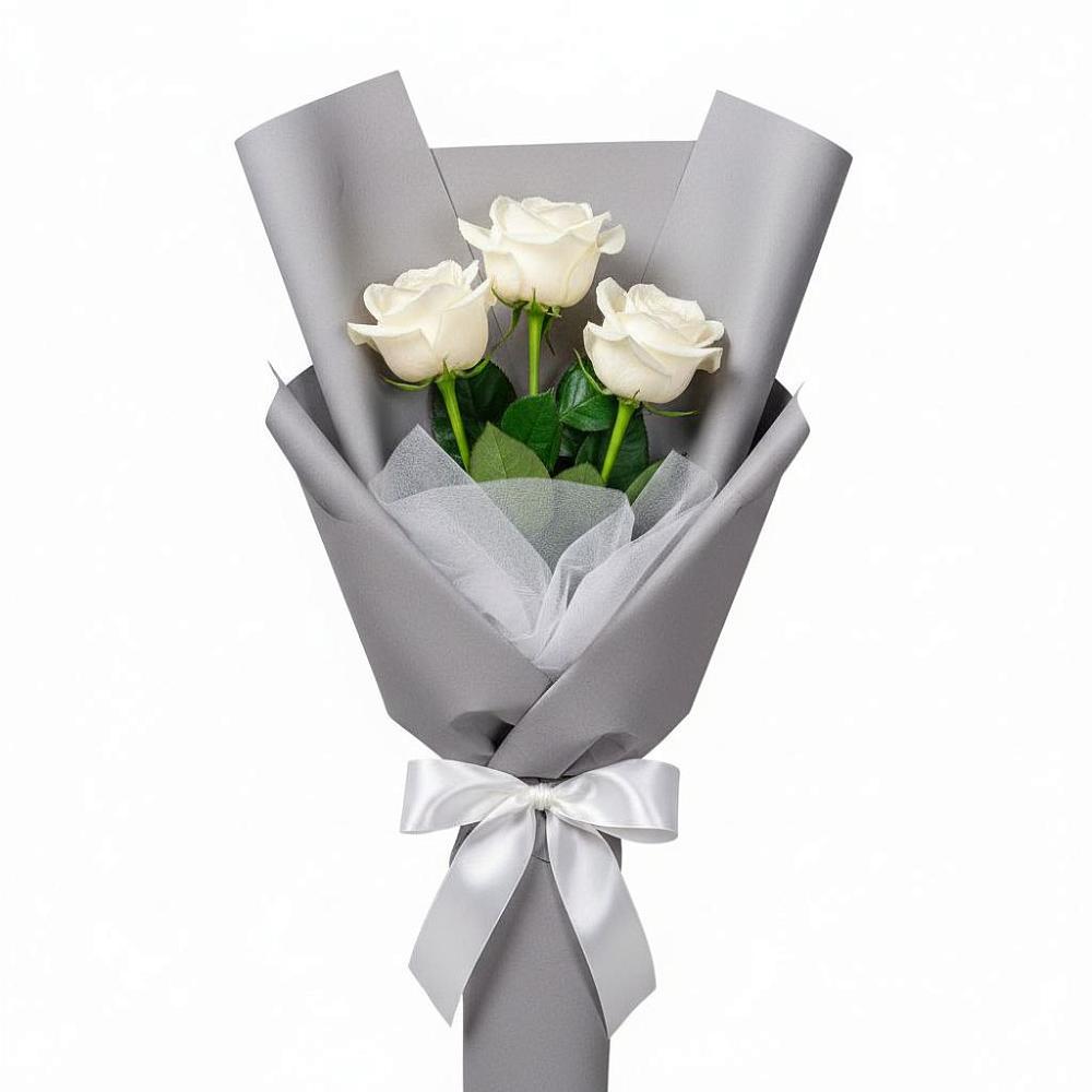 Букет 3 белые розы в Юдино Республика Татарстан