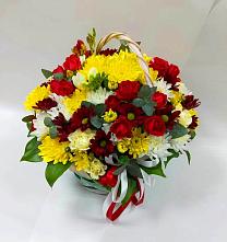 Цветочная композиция из Хризантемы и Розы в корзине #REPLACE_PRED# Юдино Республика Татарстан
