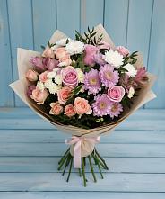 Букет цветов из:  Хризантемы, Розы и Альстромерии в Юдино Республика Татарстан