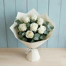 Букет Белые розы в Эвкалипте в Юдино Республика Татарстан