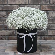 Цветочная композиция из Гипсофила в шляпной коробке в Юдино Республика Татарстан